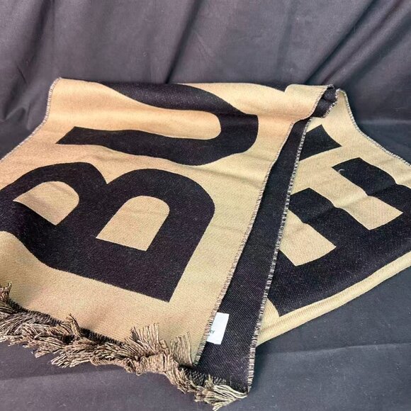 Burberry Monogram “B” Wool-Blend Scarf — Black/Beige, New - Picture 4 of 13
